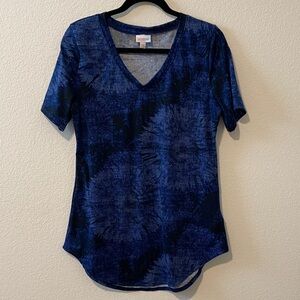 LuLaRoe Blue Tie-Dye Design V-Neck Women's Top T-shirt XS